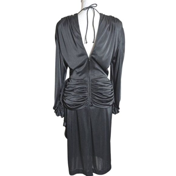 Disco Vintage Variations 80s 70s Dynasty Black Sequin Draped Midi Dress S 6/8 - Picture 3 of 9